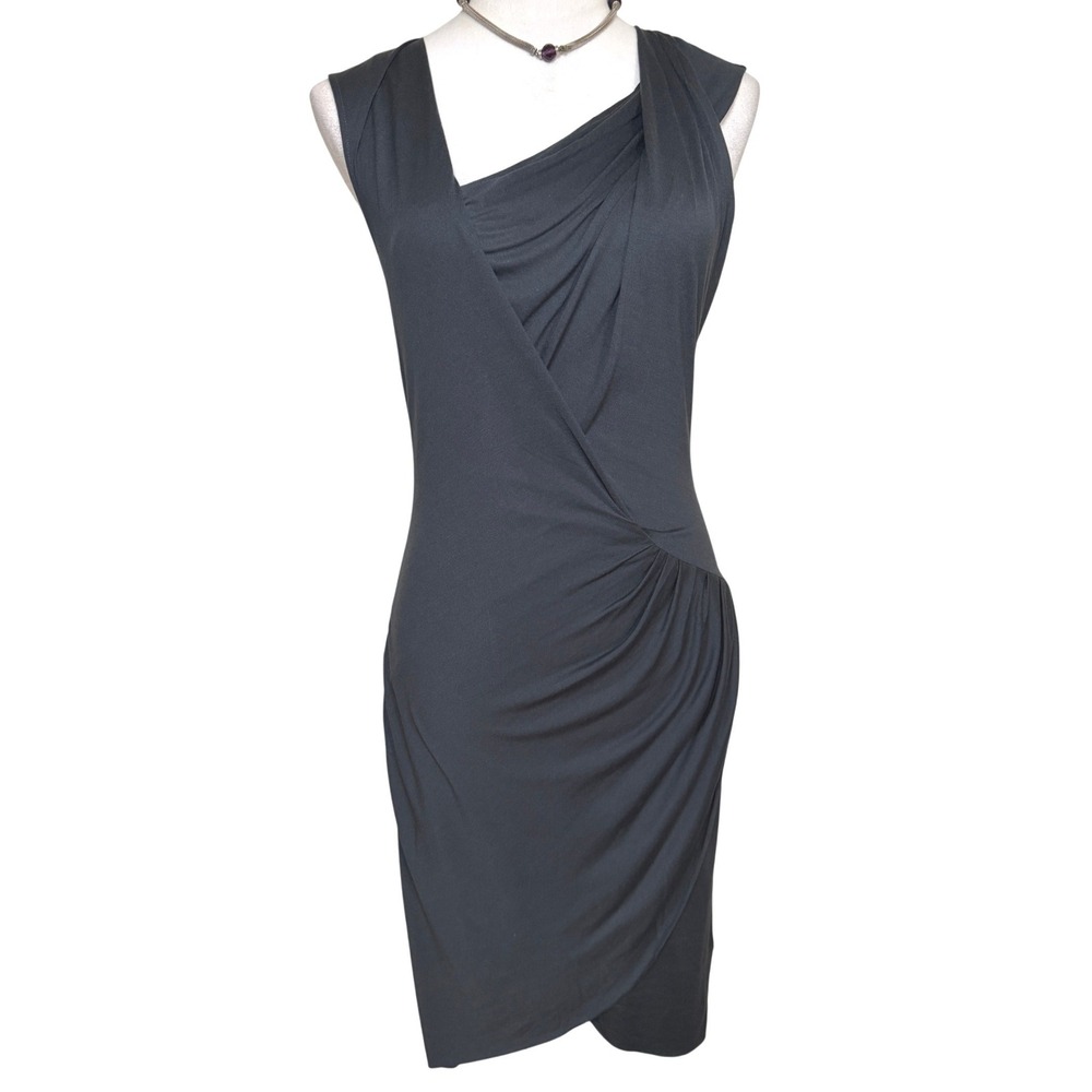 Helmut Lang Black Silk Jersey Asymmetrical Draped Ruched Cocktail Dress XS